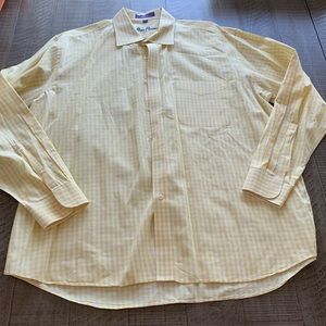 Alan Flusser button up dress shirt. Size XL. White/Yellow plaid. 100% Cotton